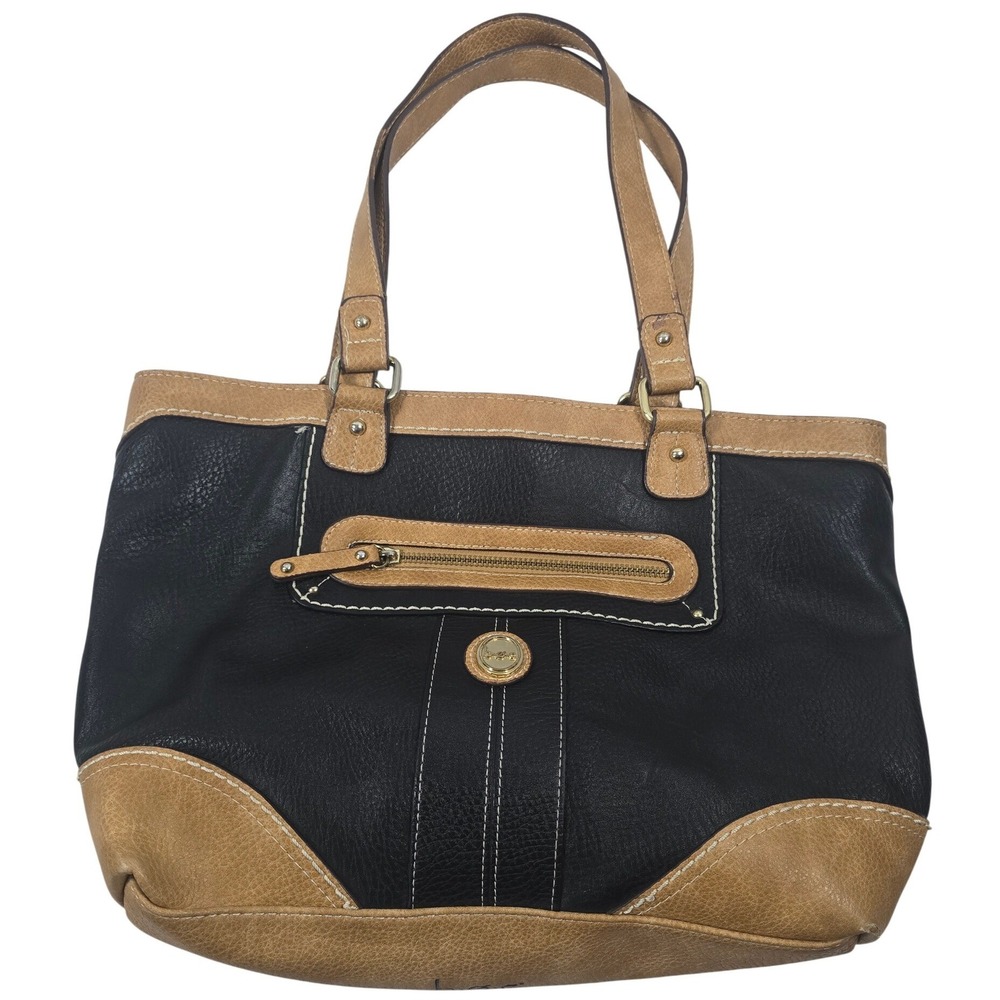 BOC Born Concept Womens Tote Bag Black Tan Pebbled‎ Faux Leather Shoulder Bag